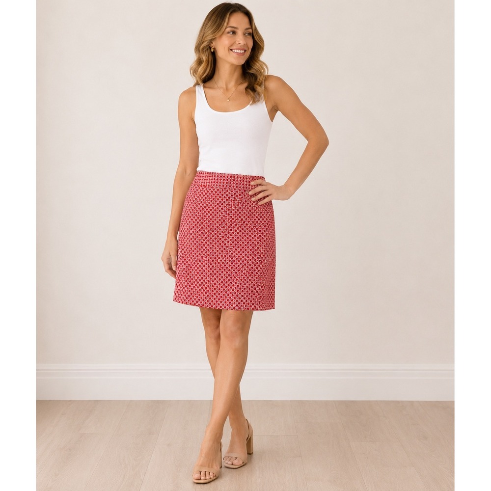 Talbots Petites Red White Geometric Cane Weave A-Line Mini Skirt‎ Size 12P